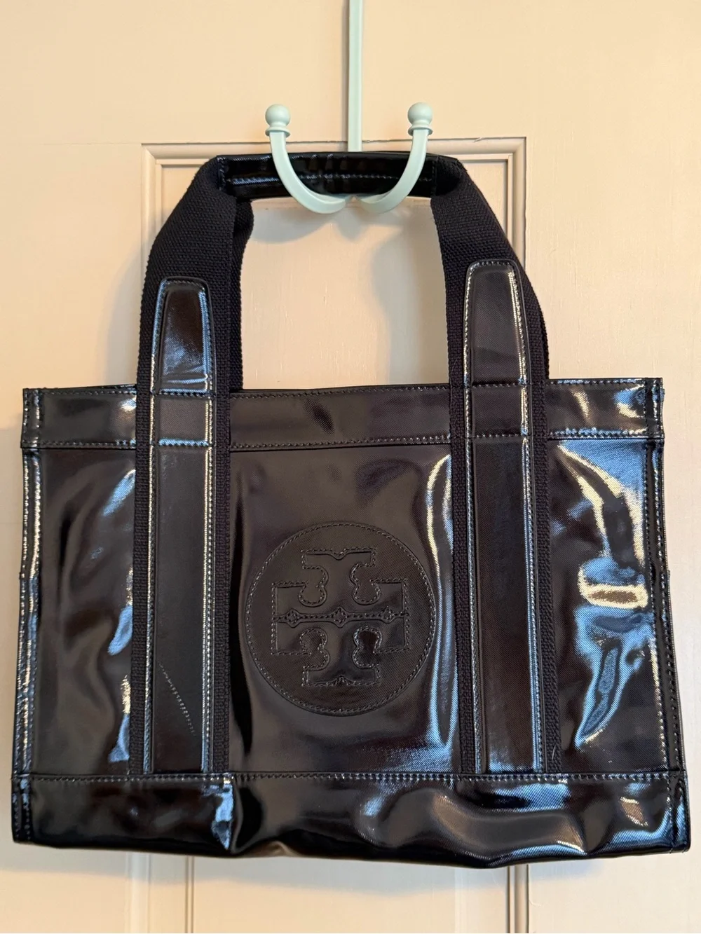 Tory Burch Black Patent Leather Logo Tote